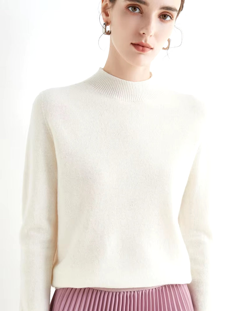 Solid Mock-Neck Pullover Sweater for Women | Casual Knitwear | Female Clothing Basic Soft Tops