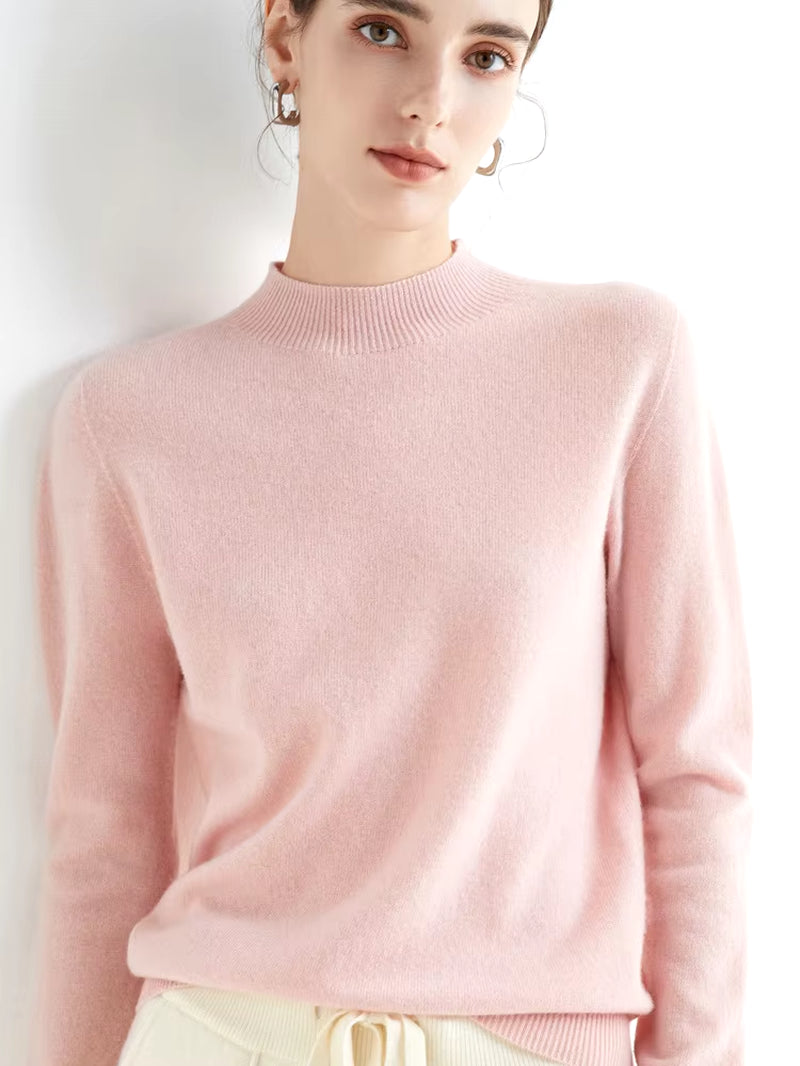 Solid Mock-Neck Pullover Sweater for Women | Casual Knitwear | Female Clothing Basic Soft Tops