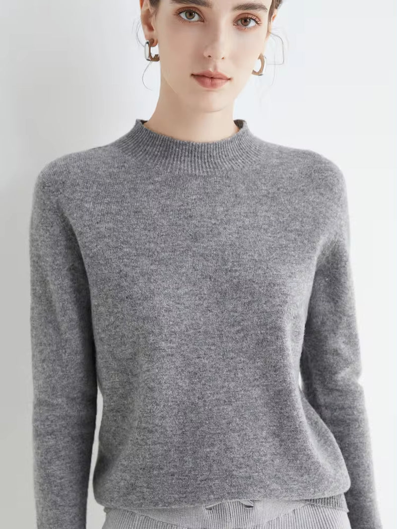 Solid Mock-Neck Pullover Sweater for Women | Casual Knitwear | Female Clothing Basic Soft Tops