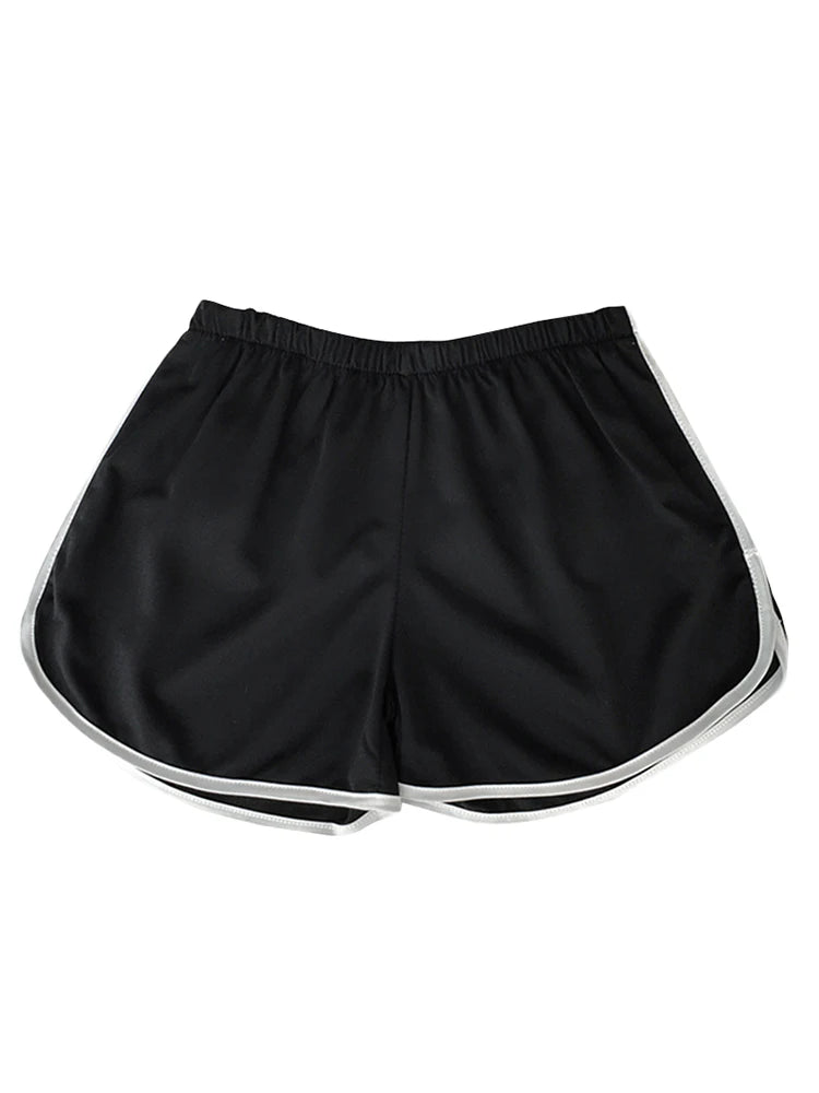 Striped Sports Shorts for Women, Casual Slimming Short for Ladies, High Waisted, Monochrome