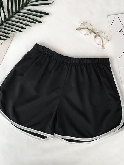 Striped Sports Shorts for Women, Casual Slimming Short for Ladies, High Waisted, Monochrome