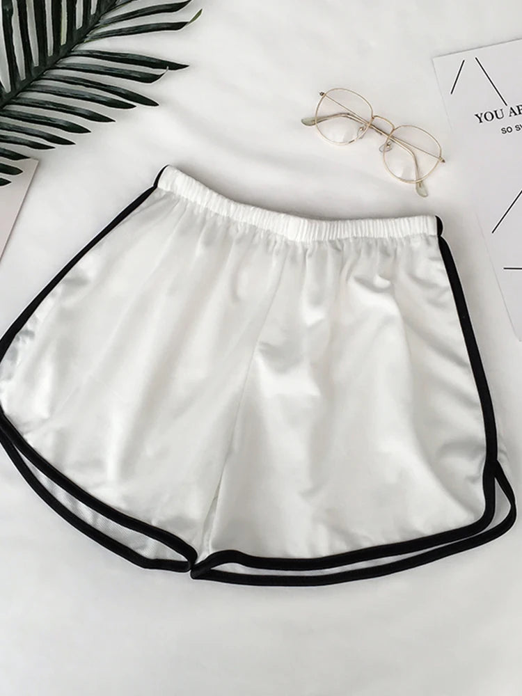 Striped Sports Shorts for Women, Casual Slimming Short for Ladies, High Waisted, Monochrome