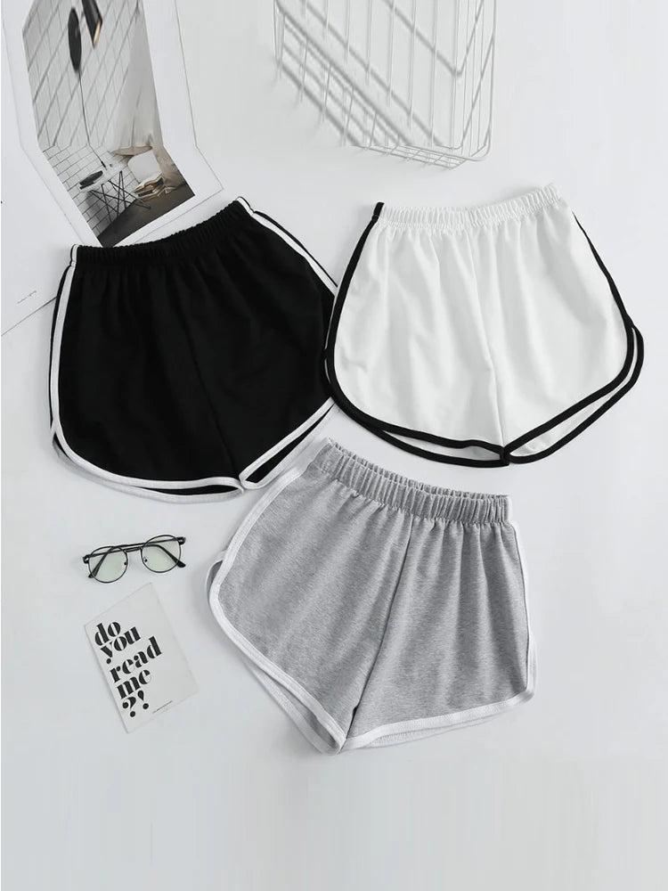 Striped Sports Shorts for Women, Casual Slimming Short for Ladies, High Waisted, Monochrome