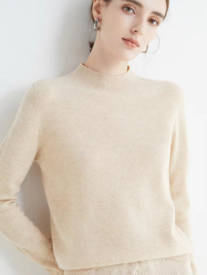 Solid Mock-Neck Pullover Sweater for Women | Casual Knitwear | Female Clothing Basic Soft Tops