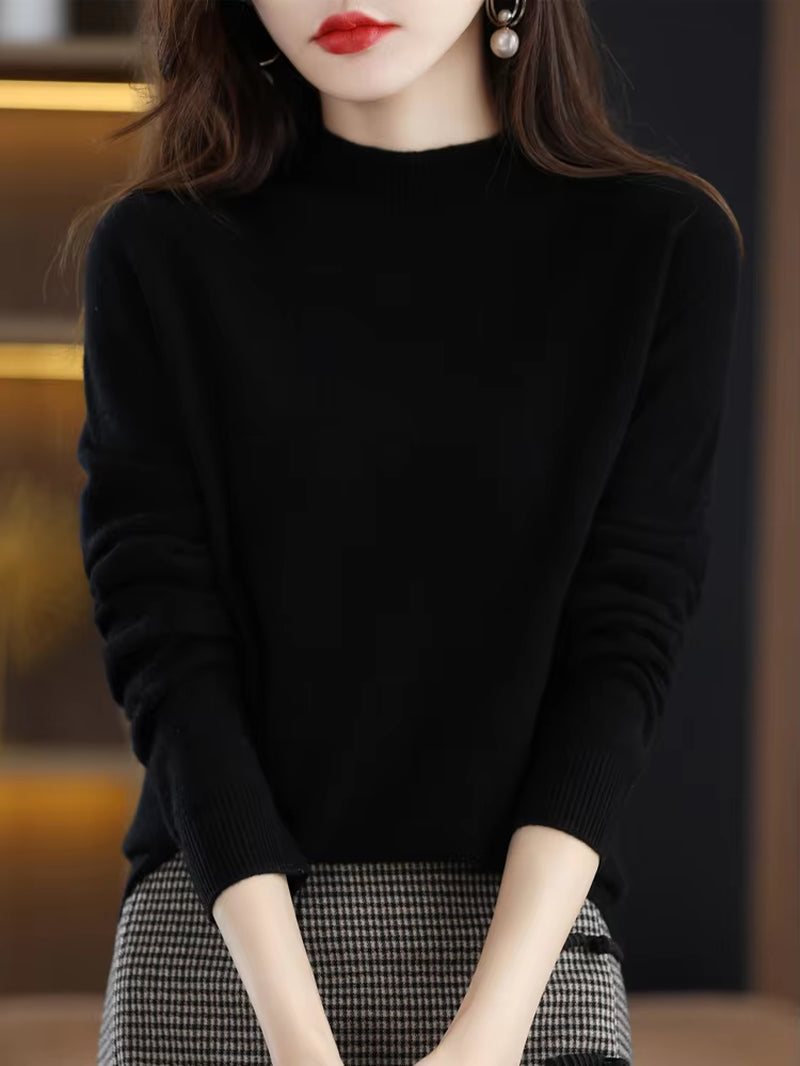 Solid Mock-Neck Pullover Sweater for Women | Casual Knitwear | Female Clothing Basic Soft Tops