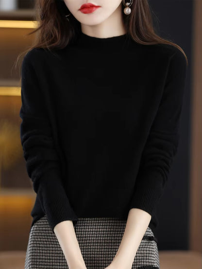 Solid Mock-Neck Pullover Sweater for Women | Casual Knitwear | Female Clothing Basic Soft Tops